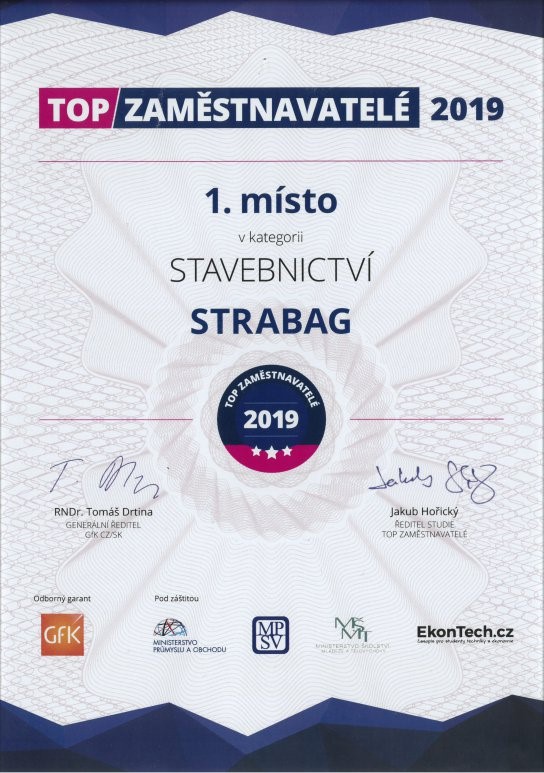 STRABAG po páté v řadě TOP zaměstnavatelem v oboru stavebnictví